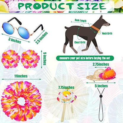 Chunful 6 Pcs Dog Hawaiian Costume, Tutu Skirt Sunglasses Hat for Puppy - Image 2