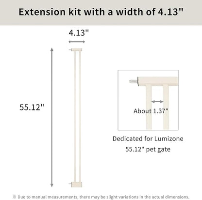Lumizone Extra Tall Pet Gate 55.12" High Pressure Mounted 4.13" Wide Extension kit 1.37" Gap (Cream White, 55.12" H x 4.13" W, Extension)