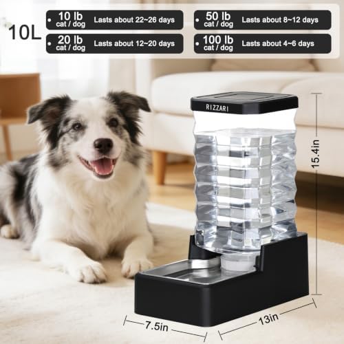 RIZZARI 2.64 Gallon Dog Water Bowl Dispenser:Large for Multiple Dogs