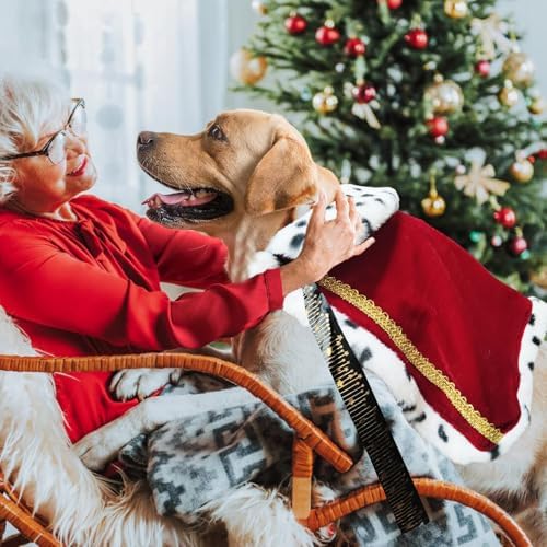​Pet Cloak ​King Dog Cape Robe Cute Halloween Christmas Cat Costume Queen Clothes Lux Fur Royal Cape Prince Princess Outfit Birthday Dress Small Large Dog Halloween Costume (Crimson, Large) - Image 2
