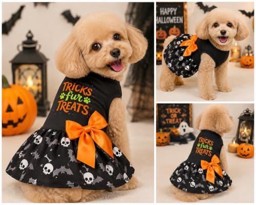 Halloween Dog Dress, Holiday Cat Cotton Outfits Skull Skirt for Small Boys and Girls Puppies Pets Doggie - Image 6