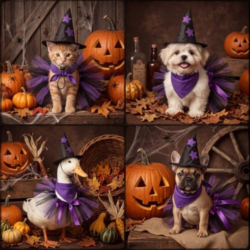 Huhumy 3 Pcs Halloween Witch Dog Costume Bandana Tutu Skirt for Puppy Cat - Image 4