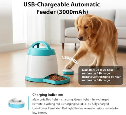 PETGEEK Upgrade USB‑Chargeable Automatic Dog Treat Dispenser, Puzzle Memory Training Dog Button Toy- IQ Training Automatic Dog Feeder, Remote Button Treat Dispenser(400ml Capacity)