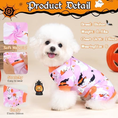 XPUDAC Halloween Ghost Dog Clothes Soft Strechy Puppy Pajamas Doggie Pjs Puppy Onesie Pet Outfits Cat Jumpsuits, 222-L - Image 2