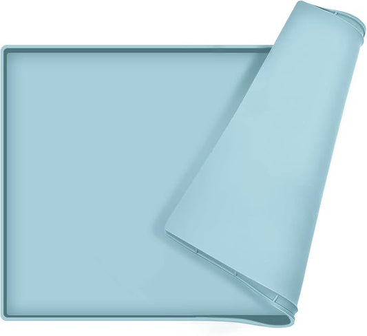 Dog Food Mat,Silicone Waterproof Food Tray,Non Slip Pet Bowl Mats Placemat,0.8" Raised Edge,Suitable for Most Small and Medium Sized Pets,28" x 18"