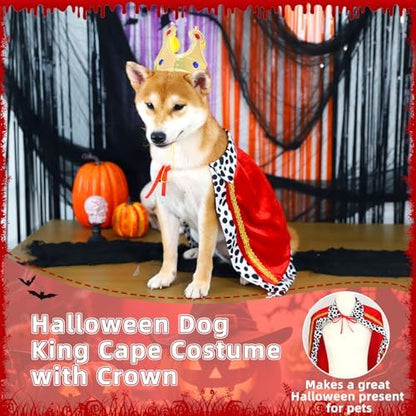 Small Dog Cat Halloween Costumes Dog King Costumes Cape Crown for Medium Dogs Funny King Prince Halloween Cosplay Costume for Small Dogs Cats - Image 4