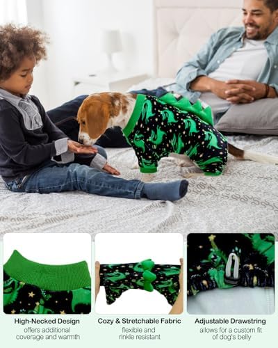 CuteBone Dinosaur Costume Dog Pajamas, Stretchy Spandex Crystal Velvet Sleepwear Coat for Small Dogs, Soft & Warm Pet Outfit Clothes for Cold Weather, Cozy Pullover Design COSP14M - Image 3