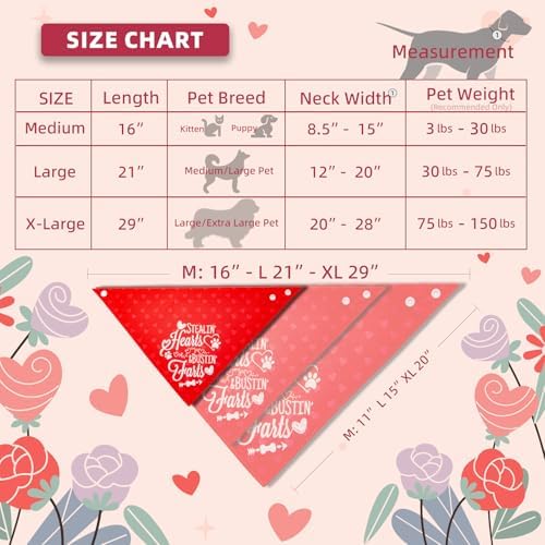 Reversible Dog Bandanas for Valentine's Day - Cute Lettering & Heart Pattern 2-in-1 Holiday Costume Pet Scarf, 1pack Snap Button Bandana for Medium & Large Breed (30-75lbs) - Image 3