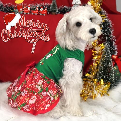 XPUDAC Dog Christmas Dress Outfit Snowman Tulle Dress Holiday Dog Clothes for Small Dogs Girl, Santa Pet Costume Cat Outfits-Medium - Image 3