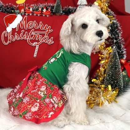 XPUDAC Dog Christmas Dress Outfit Snowman Tulle Dress Holiday Dog Clothes for Small Dogs Girl, Santa Pet Costume Cat Outfits-Medium - Image 3