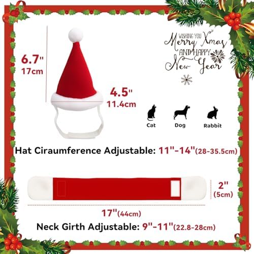 NAMSAN Pet Christmas Costume for Cats Small Dogs Rabbits, Santa Cat Hat with Red Scarf, Small Dog Xmas Hat Scarves, Red Christmas Cat Outfit for Holiday Party Cosplay Statue Decoration - Image 4