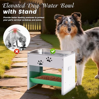 Dog Water Bowl Elevated| Adjustable Stand Pet Feeding Station with Storage