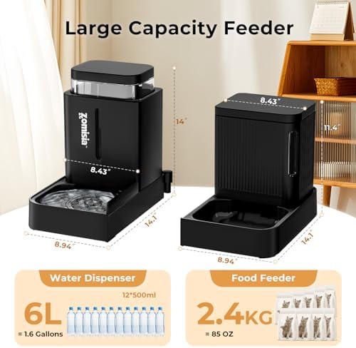 ZOMISIA Gravity Dog Food and Water Dispenser, 1.6 Gallon x 2, White