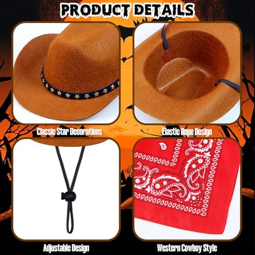 Dog Cowboy Costume, Dog Halloween Costumes Halloween Pet Dogs Cowboy Hat with Bandana Scarf for Small Medium Large Dogs Pets (Brown, Large) - Image 5