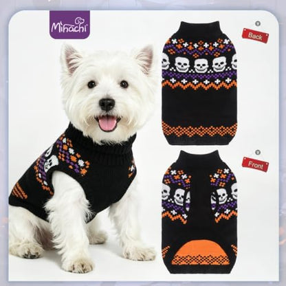 Mihachi Halloween Dog Sweater Turtleneck with Skull Pattern - Warm Knit Pullover for Small Medium Large Dogs with Leash Hole, Cozy Fall Winter Pet Clothes, Black XL - Image 5