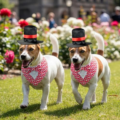 Valentine’s Day Heart Pattern Dog Adjustable Tuxedo Pet Paw Pattern Puppy Collar with Black Top Hat Love-Themed Pet Costume Set for Cats Puppy Dog L - Image 4