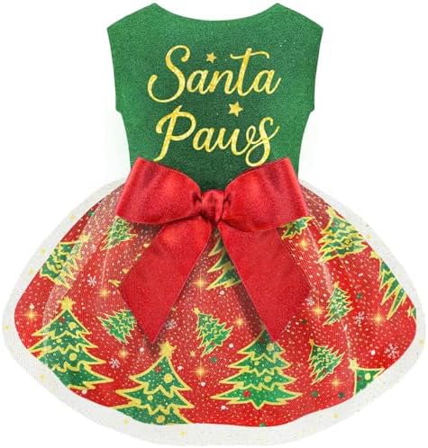 Dog Christmas Outfit Cute Dog Christmas Dress with Bowknot Tulle Puppy Clothes for Small Medium Dogs Cats Boys Girls Pet Costume by BAOBICUTE