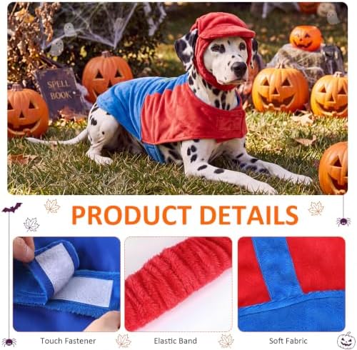 Dansydaisy Dog Halloween Costume Set Funny Red Overalls Outfit with Hat Retro Buddy Themed Dog Clothes for Cosplay Party(X-Large) - Image 2
