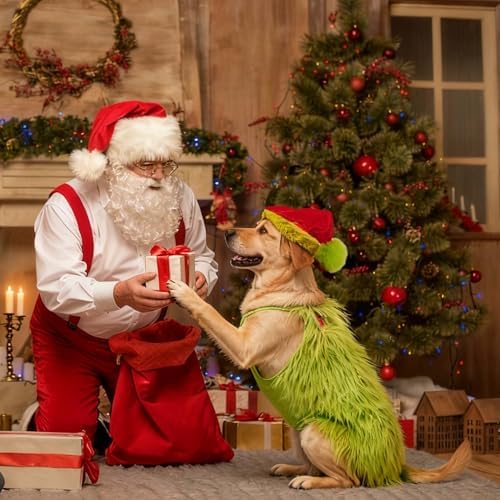 Small Large Dog Green Monster Costume with Christmas Hat,5XL - Image 2