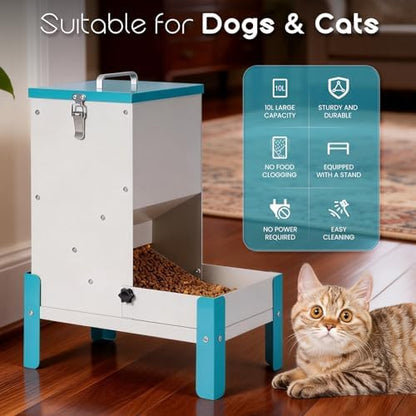 Automatic Dog Feeder 10L Gravity Cat Feeder with Elevated Stand