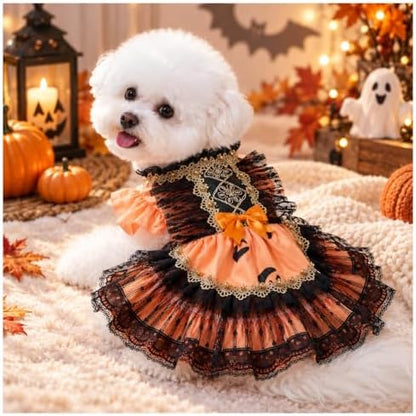 Halloween Dog Dress for Small Dogs Girl, Gothic Pumpkin Princess Puppy Costume with Orange Black Lace Mesh Skirt, Cute Halloween Pet Outfit for Photos(XL) by Unknown