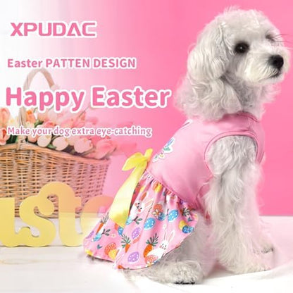 XPUDAC Happy Easter Day Dog Dress for Small Dogs Girl Bunny Eggs Tulle Holiday Puppy Clothes Pet Outfit, Cat Costume X-Small - Image 2