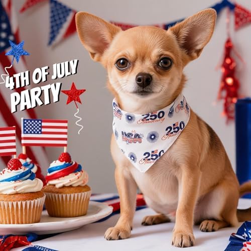 250th Anniversary Dog Bandana, American Flag Triangle Scarf, Adjustable Snap Button Patriotic Neckwear for Large Breeds (30-75lbs) - Image 2