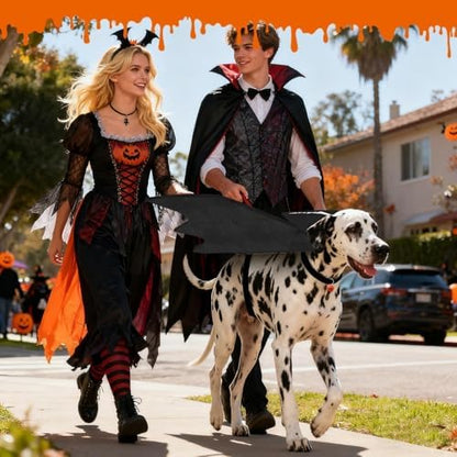 Olanrun Large Dog Halloween Costumes, Adjustable Dog Bat Wings Costumes for Large Dogs with Pumpkin Bell Skeleton Print On The Back, Pet Costume Halloween Cosplay Party Dress Up, XL Black - Image 7