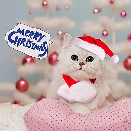 NAMSAN Pet Christmas Costume for Cats Small Dogs Rabbits, Santa Cat Hat with Red Scarf, Small Dog Xmas Hat Scarves, Red Christmas Cat Outfit for Holiday Party Cosplay Statue Decoration - Image 5