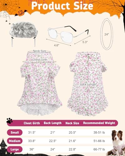 4P Funny Granny Wolf Dog Pet Costume – Halloween Old Lady Costume for Medium and Large Dogs – Includes Dress, Wig, Glasses & Chain Pet Halloween Party Inspired by Fairy Tales - Image 3