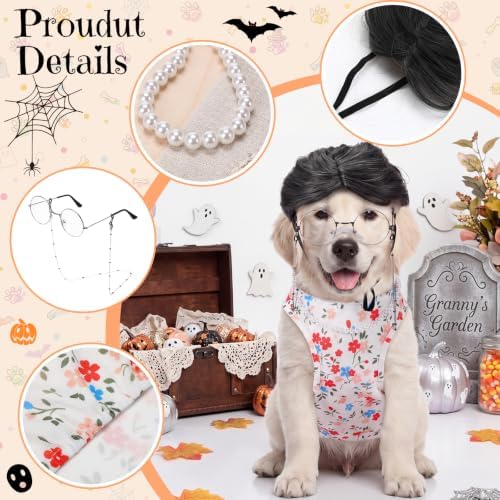 4Pcs Halloween Old Lady Costume Dog Grandma Outfit, Multicolor Floral, 3 XL - Image 4