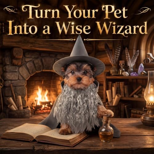 3 Pcs Halloween Pet Wizard Costume for Small Dogs Cats Kitten Puppy Cosplay Outfit Gray Polyester Halloween Party(S) - Image 3