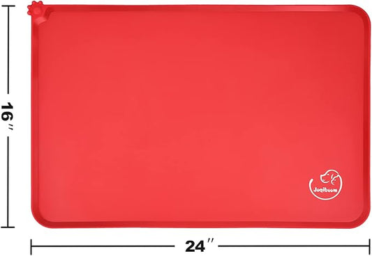Silicone Waterproof Dog Cat Pet Feeding Mats, Non Slip, Easy Clean Pet Dog Cat Bowl Mats Placemat (24" x 16") Red