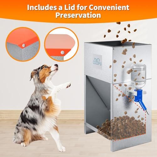 Automatic Fed Dog Feeder Bowl Galvanized Dispenser Pet Food 25lbs