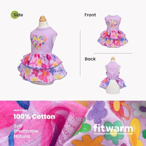 Fitwarm Floral Heart Dog Dress, Easter Outfit for Small Dogs Girl, Elegant Pet Clothes, Purple, XXS - Image 3