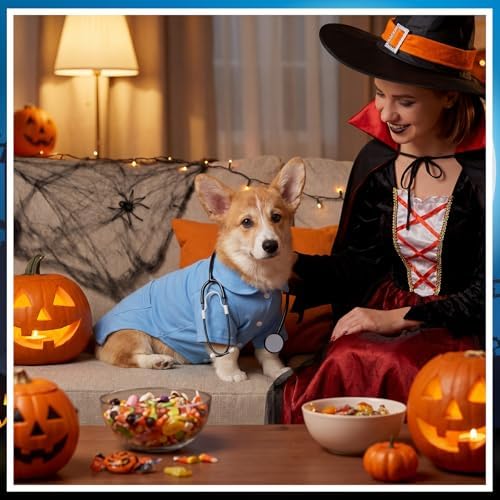 Dog Doctor Costume Cat Surgeon Nurse Costumes with Stethoscope, Blue, M - Image 5