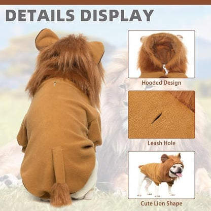 KOOLTAIL Dog Lion Mane Costume Clothes, Fleece Funny Dog Sweater Hoodie Outfits, Pet Halloween Cosplay Cold Weather Coats with Leash Hole for Small Medium Large Dogs Pug Pitbull Corgi Puppy Gift, SM - Image 4