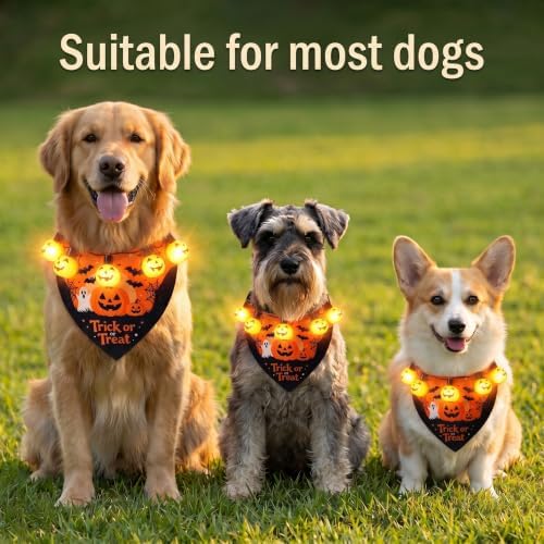 Dog Halloween Costumes, Light Up Pumpkin Pet Halloween Bandanas，X-Large - Image 4