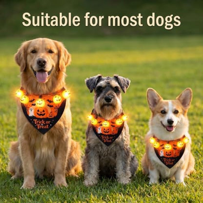 Dog Halloween Costumes, Light Up Pumpkin Pet Halloween Bandanas，X-Large - Image 4