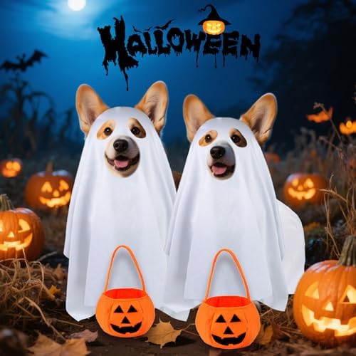 Dog Halloween Costumes, Dog Ghost Costume Funny Pet Ghost Costume with Pumpkin Candy Bag for Small Medium Large Dogs Pets (Medium) - Image 2