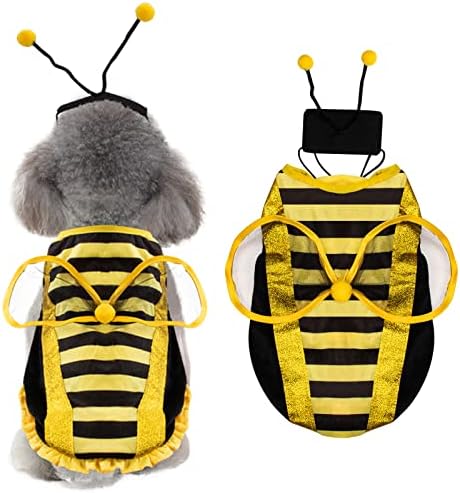Bee Dog Halloween Costumes, Bee Costume with Cap for Small to Medium Pets, Dog Costumes Christmas Cosplay Clothes Outfit for Christmas Parties Cosplay Parade by Coppthinktu