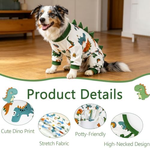 DELIFUR Dinosaur Costume Dog Pajamas- Soft Pjs Recovery Suit Stretchable Cozy Pullover Design Cute Breathable Sleepwear Onesie for Small Dog - Image 3