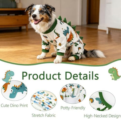 DELIFUR Dinosaur Costume Dog Pajamas- Soft Pjs Recovery Suit Stretchable Cozy Pullover Design Cute Breathable Sleepwear Onesie for Medium Dog - Image 3