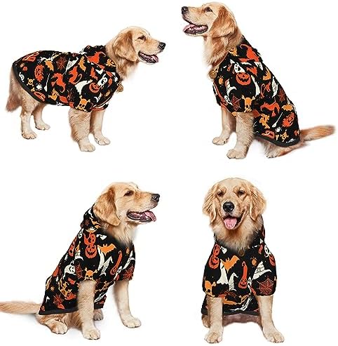 Halloween Dog Costume, Pumpkin Ghost Print Hoodie Winter Halloween Cosplay Clothes Sweaters Outfits Pullover Pets' Sweatshirt Hoodies with Pocket for Medium Large Dogs-XL - Image 2