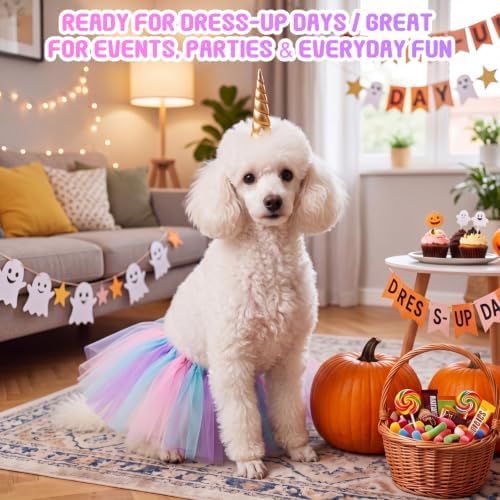 2 Pcs Unicorn Dog Costume, Pastel Tutu and Unicorn Horn Headband - Image 2