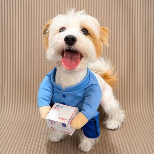 Postman Blue Pet Halloween Costume, Plush Parcel and Postman Hat - Small to Medium-Large Breed Funny Clothes Outfit Apparel (Small) by POPERIE