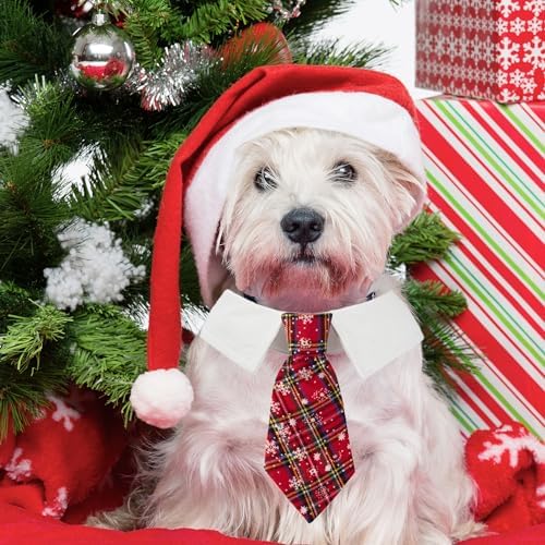 ADOGGYGO Christmas Dog Necktie Pet Tuxedo Christmas Dog Neck Tie Collar with Red Plaid Tie for Small Medium Large Dogs Pets (Medium, Red) - Image 2