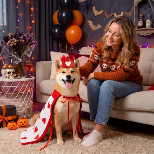 Hillban Halloween Dog King Costumes Heart Crown Queen Pet Cloak Set M - Image 2
