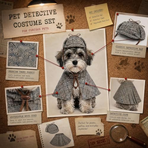 2 Pcs Small Dog Halloween Detective Costume, Party Outfit - Image 2