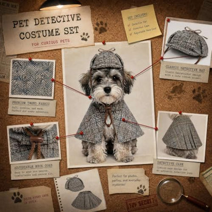 2 Pcs Small Dog Halloween Detective Costume, Party Outfit - Image 2